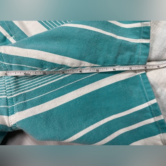 Vintage Gitano Teal White Striped Cotton Shorts Size 34W High Rise 90s - Picture 15 of 15